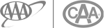 This image shows the logos of AAA and CAA, featuring stylized letters within circular designs.