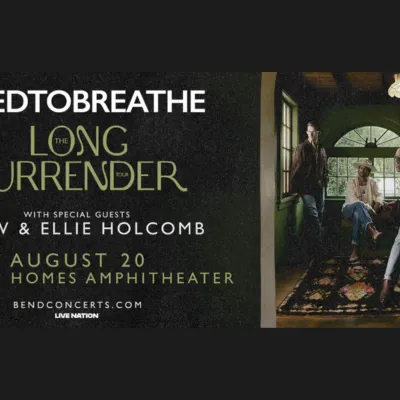 A concert poster for NEEDTOBREATHE&rsquo;s tour&mdash;Aug 20 at Hayden Homes Amphitheater&mdash;with special guests Drew & Ellie Holcomb.