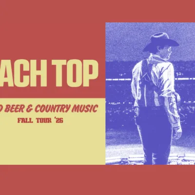 A promotional poster for Zach Top&rsquo;s &ldquo;Cold Beer & Country Music&rdquo; Fall Tour &rsquo;26, featuring a cowboy in a blue tint.