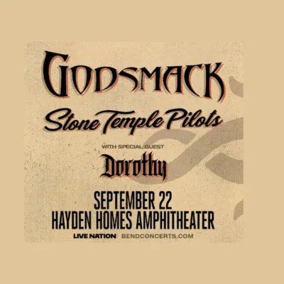 A concert poster for Godsmack and Stone Temple Pilots featuring special guest Dorothy, dated September 22 at the Hayden Homes Amphitheater.